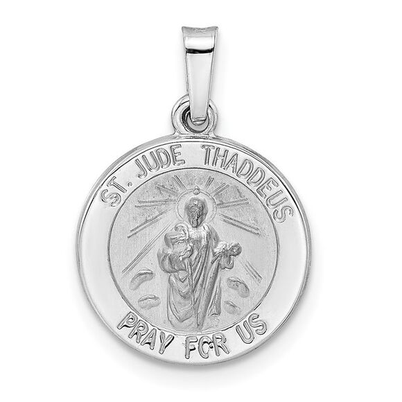 Kazi Luxury 14k White Gold & Satin Hollow St Jude Thaddeus Medal Pendant